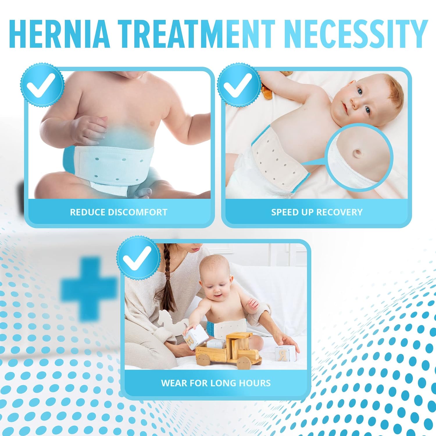 JJ Care Umbilical Hernia Belt Baby with 3 pcs Foam Compression Pads – Stretchable and Breathable Baby Belly Button Band Hernia for Newborn Umbilical Cord - fajeros para bebes recien nacidos (for 15 -22 Inches Waist) - Image 6